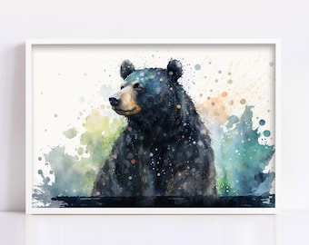 Wildlife Majesty: Black Bear Watercolor Painting on Canvas, Giclee Print on Gallery-wrapped Artist Canvas, Available in Extra Large Sizes