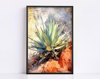 Southwest Serenity - Agave Watercolor Wall Art Print, Giclee Print on Canvas, Artist Paper, Watercolor Paper, Available in Extra Large Sizes