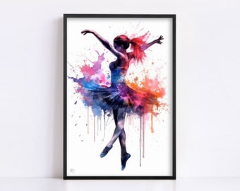 Elegant Ballerina Dancer: Watercolor Wall Art Print, Giclee Print on Canvas, Artist Paper, Watercolor Paper, Available in Extra Large Sizes