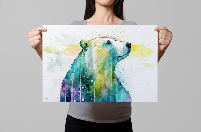 Arctic Beauty: Polar Bear Watercolor Painting, Giclee Print on Canvas, Artist Paper, Watercolor Paper, Available in Extra Large Sizes Unframed Art Print