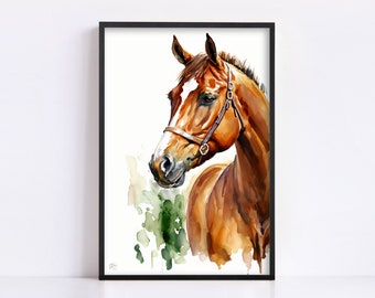 Equestrian Elegance: Watercolor Horse Wall Art Print, Giclee Print on Canvas, Artist Paper, Watercolor Paper, Available in Extra Large Sizes