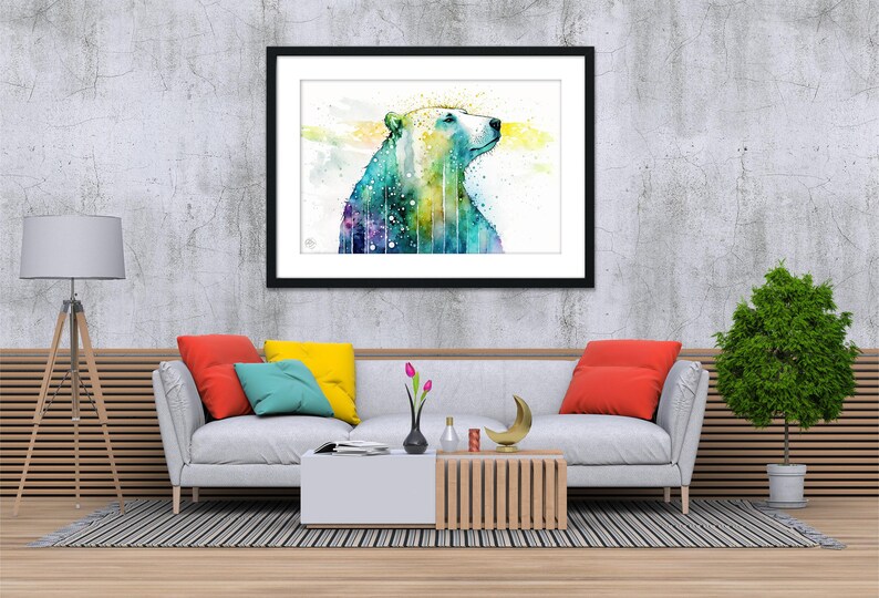 Arctic Beauty: Polar Bear Watercolor Painting, Giclee Print on Canvas, Artist Paper, Watercolor Paper, Available in Extra Large Sizes Framed/Matted Print