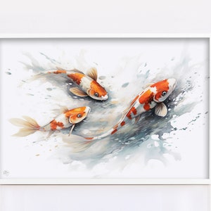 Serene Koi Fish Watercolor Wall Art - Giclee Print on Canvas, Artist Paper, Watercolor Paper, Available in Extra Large Sizes