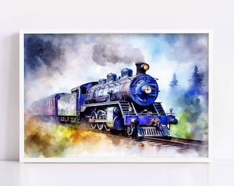 Railroad Beauty: Watercolor Train Art Print, Giclee Print on Canvas, Artist Paper, Watercolor Paper, Available in Extra Large Sizes