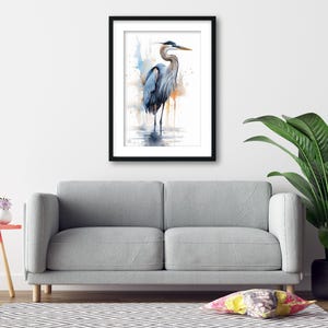 Blue Majesty: Blue Heron Watercolor Wall Art, Giclee Print on Canvas, Artist Paper, Watercolor Paper, Available in Extra Large Sizes Framed/Matted Print