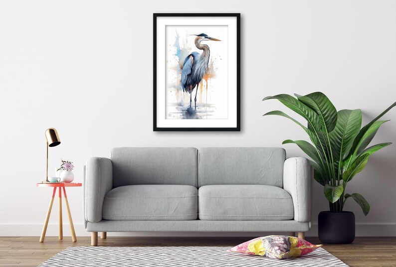 Blue Majesty: Blue Heron Watercolor Wall Art, Giclee Print on Canvas, Artist Paper, Watercolor Paper, Available in Extra Large Sizes Framed/Matted Print