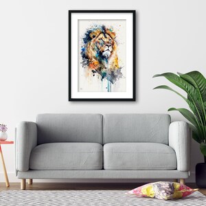 Majestic Lion: Watercolor Lion Wall Art Print, Giclee Print on Canvas, Artist Paper, Watercolor Paper, Available in Extra Large Sizes Framed/Matted Print
