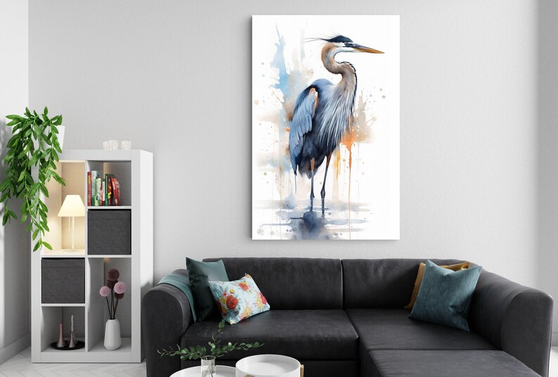 Blue Majesty: Blue Heron Watercolor Wall Art, Giclee Print on Canvas, Artist Paper, Watercolor Paper, Available in Extra Large Sizes image 7