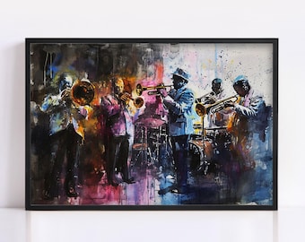 Soulful Jazz Band Watercolor Print – Jazz Wall Art, Giclee Print on Canvas, Artist Paper, Watercolor Paper, Available in Extra Large Sizes