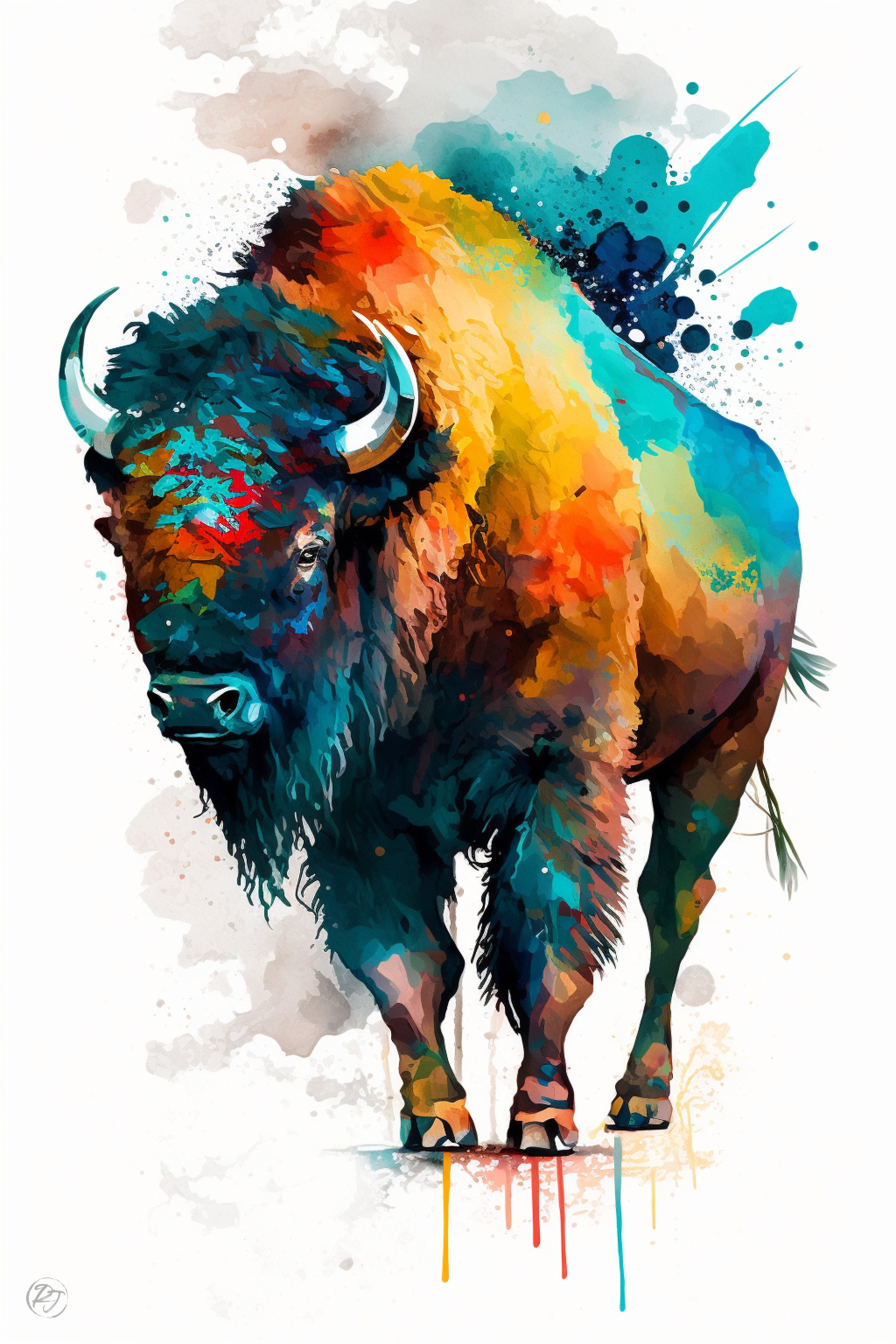 Majestic Bison: Watercolor Canvas Wall Art Print, Giclee Print on ...
