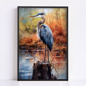 Graceful Blue Heron: Watercolor Painting Print, Giclee Print on Canvas, Artist Paper, Watercolor Paper, Available in Extra Large Sizes