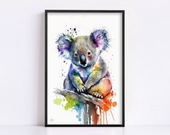 Koala Serenity: Watercolor Canvas Wall Art Print, Giclee Print on Canvas, Artist Paper, Watercolor Paper, Available in Extra Large Sizes