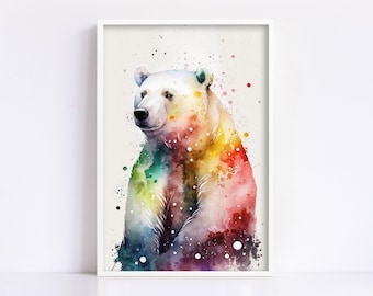 Wildlife Serenity: Polar Bear Watercolor Painting, Giclee Print on Canvas, Artist Paper, Watercolor Paper, Available in Extra Large Sizes