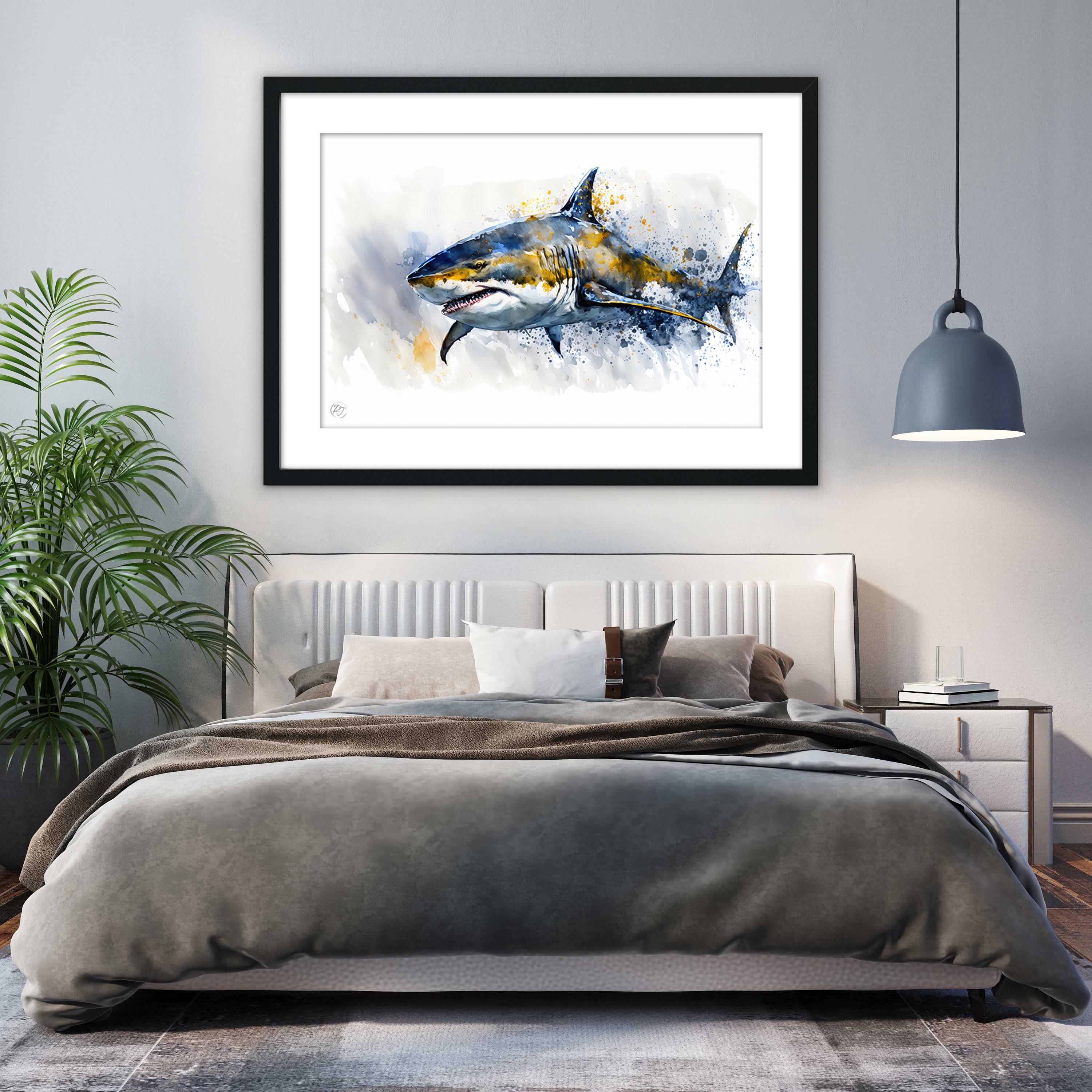 Shark Watercolor Art Print, Shark Canvas Print, Shark Framed Wall Art ...