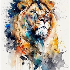 Majestic Lion: Watercolor Lion Wall Art Print, Giclee Print on Canvas, Artist Paper, Watercolor Paper, Available in Extra Large Sizes image 3