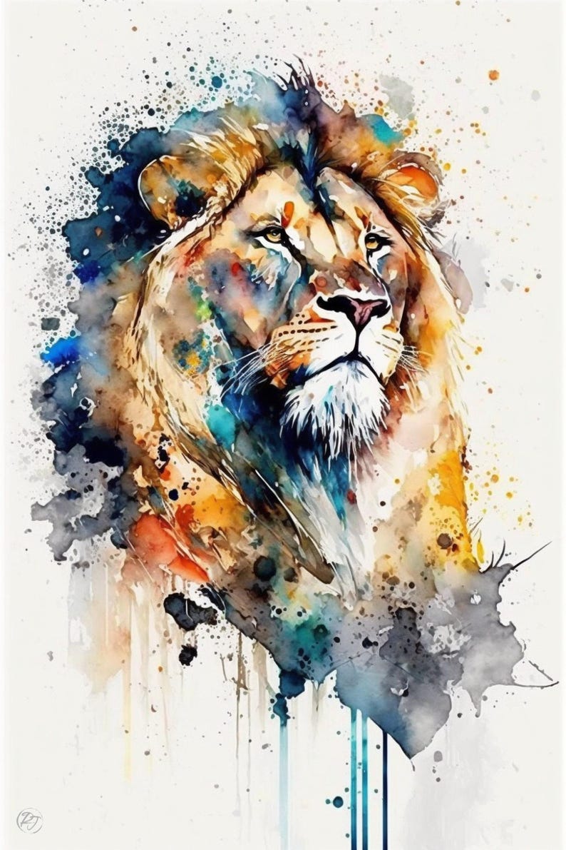 Majestic Lion: Watercolor Lion Wall Art Print, Giclee Print on Canvas, Artist Paper, Watercolor Paper, Available in Extra Large Sizes image 3