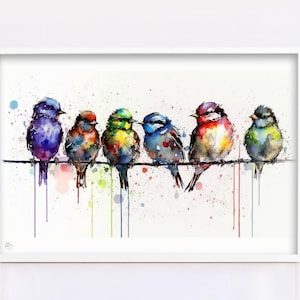 Nature's Chorus: Birds Watercolor Wall Decor Print, Giclee Print on Canvas, Artist Paper, Watercolor Paper, Available in Extra Large Sizes