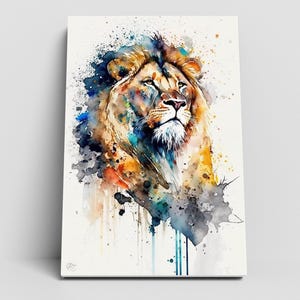 Majestic Lion: Watercolor Lion Wall Art Print, Giclee Print on Canvas, Artist Paper, Watercolor Paper, Available in Extra Large Sizes image 5