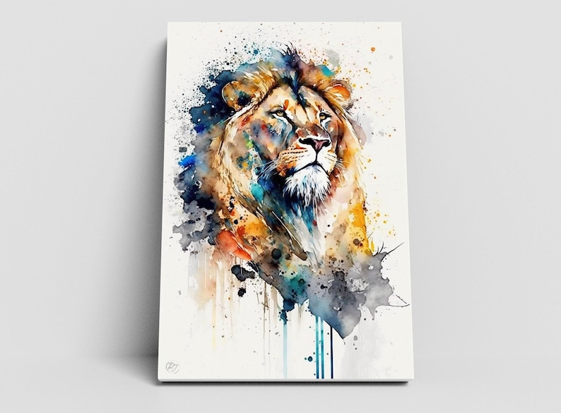 Majestic Lion: Watercolor Lion Wall Art Print, Giclee Print on Canvas, Artist Paper, Watercolor Paper, Available in Extra Large Sizes image 5