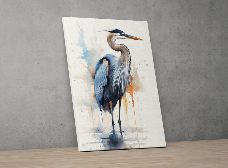 Blue Majesty: Blue Heron Watercolor Wall Art, Giclee Print on Canvas, Artist Paper, Watercolor Paper, Available in Extra Large Sizes image 4