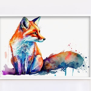 Fox Elegance: Watercolor Fox Wall Art Print, Giclee Print on Canvas, Artist Paper, Watercolor Paper, Available in Extra Large Sizes