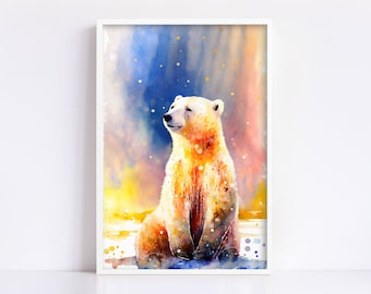 Polar Bear Portrait: Polar Bear Watercolor Painting, Giclee Print on Canvas, Artist Paper, Watercolor Paper, Available in Extra Large Sizes