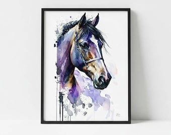 Horse Watercolor Art Print, Nursery Animal Canvas Print, Beautiful Farmhouse Decor, Framed Kids Wall Art