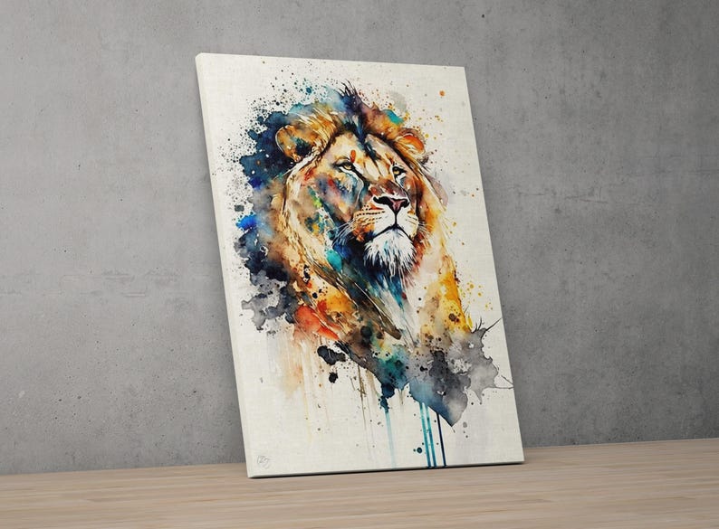 Majestic Lion: Watercolor Lion Wall Art Print, Giclee Print on Canvas, Artist Paper, Watercolor Paper, Available in Extra Large Sizes Canvas Print