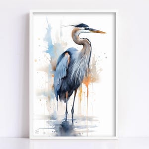 Blue Majesty: Blue Heron Watercolor Wall Art, Giclee Print on Canvas, Artist Paper, Watercolor Paper, Available in Extra Large Sizes image 2