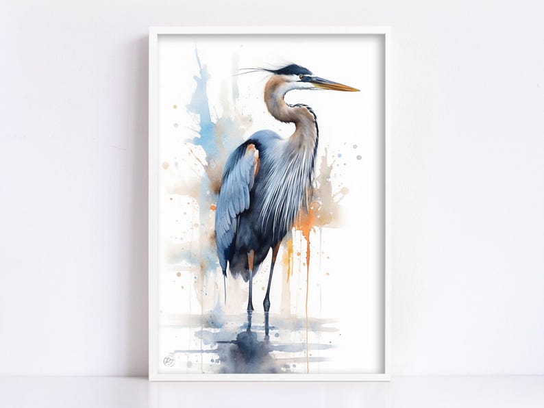 Blue Majesty: Blue Heron Watercolor Wall Art, Giclee Print on Canvas, Artist Paper, Watercolor Paper, Available in Extra Large Sizes image 2