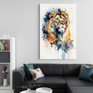 Majestic Lion: Watercolor Lion Wall Art Print, Giclee Print on Canvas, Artist Paper, Watercolor Paper, Available in Extra Large Sizes image 6