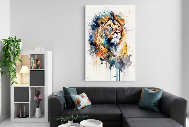 Majestic Lion: Watercolor Lion Wall Art Print, Giclee Print on Canvas, Artist Paper, Watercolor Paper, Available in Extra Large Sizes image 6