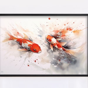 Koi Fish Watercolor - Tranquil Pond, Home Decor, Giclee Print on Canvas, Artist Paper, Watercolor Paper, Available in Extra Large Sizes