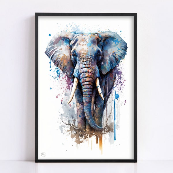 Elephant Majesty: Wildlife Watercolor Painting, Giclee Print on Canvas, Artist Paper, Watercolor Paper, Available in Extra Large Sizes