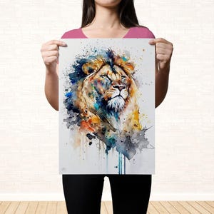 Majestic Lion: Watercolor Lion Wall Art Print, Giclee Print on Canvas, Artist Paper, Watercolor Paper, Available in Extra Large Sizes Unframed Art Print