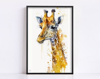 Giraffe Grace: Watercolor Giraffe Wall Art Print, Giclee Print on Canvas, Artist Paper, Watercolor Paper, Available in Extra Large Sizes