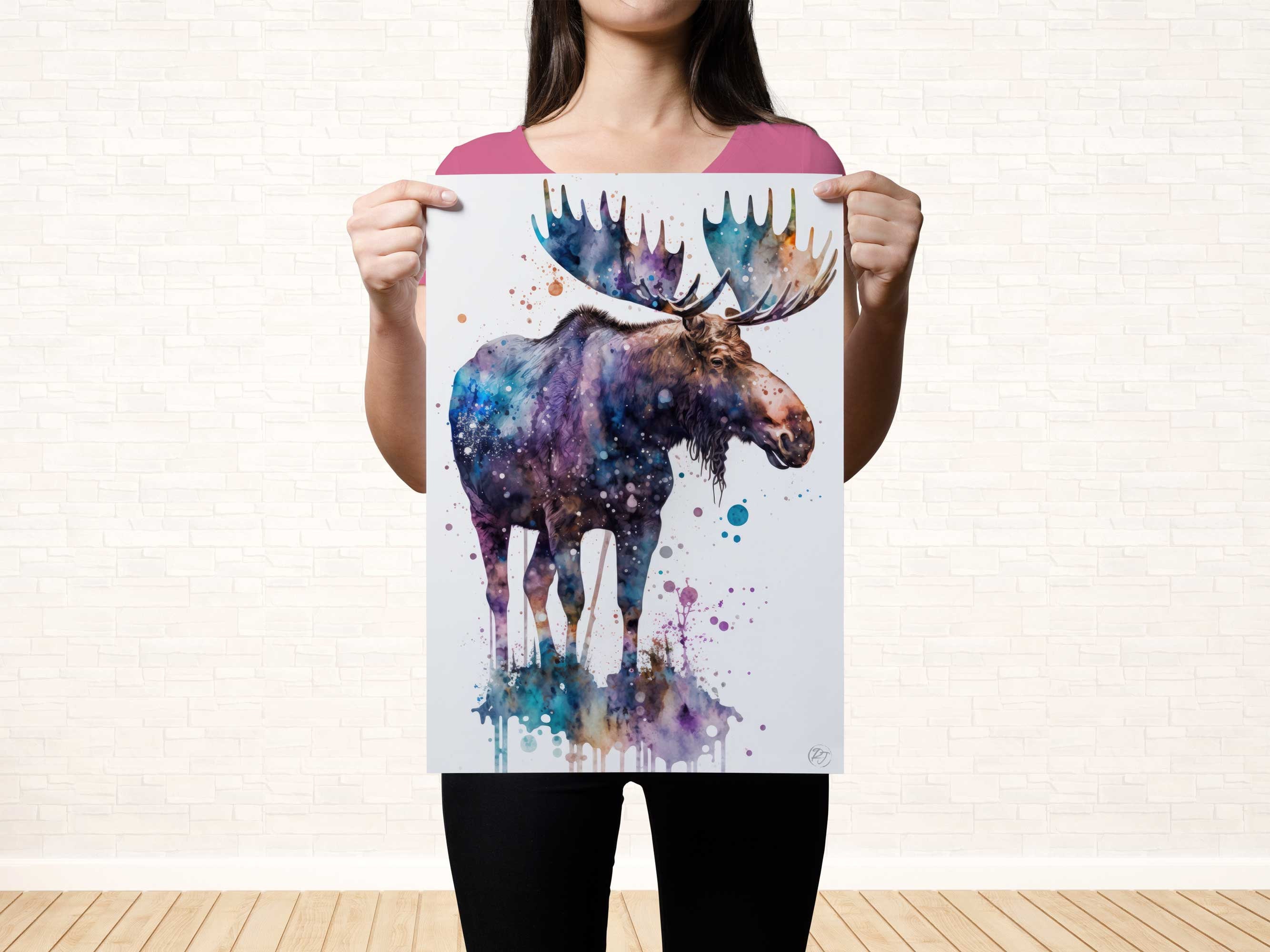 Moose Watercolor Art Print Nursery Animal Canvas Print Cute - Etsy