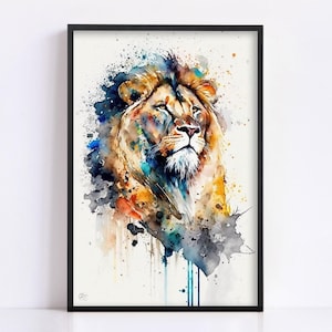Majestic Lion: Watercolor Lion Wall Art Print, Giclee Print on Canvas, Artist Paper, Watercolor Paper, Available in Extra Large Sizes image 1