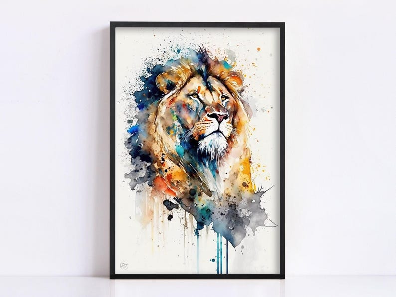 Majestic Lion: Watercolor Lion Wall Art Print, Giclee Print on Canvas, Artist Paper, Watercolor Paper, Available in Extra Large Sizes image 1
