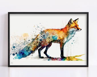 Wildlife Beauty: Fox Watercolor Painting, Giclee Print on Canvas, Artist Paper, Watercolor Paper, Available in Extra Large Sizes
