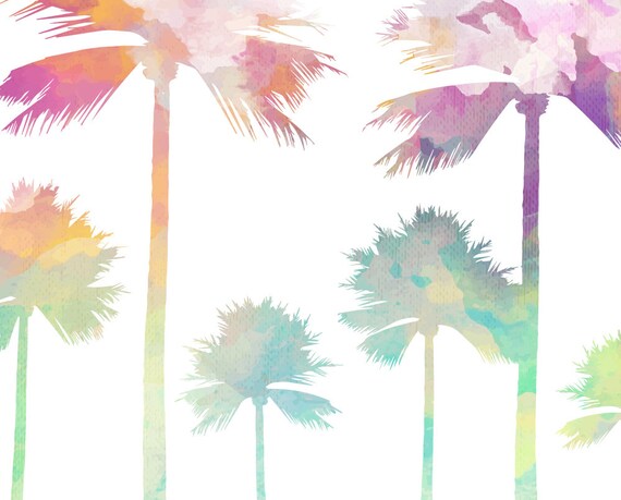 Palmier Coucher De Soleil Arbres Aquarelle En Californie Lart De Plage Tropicale Côtières