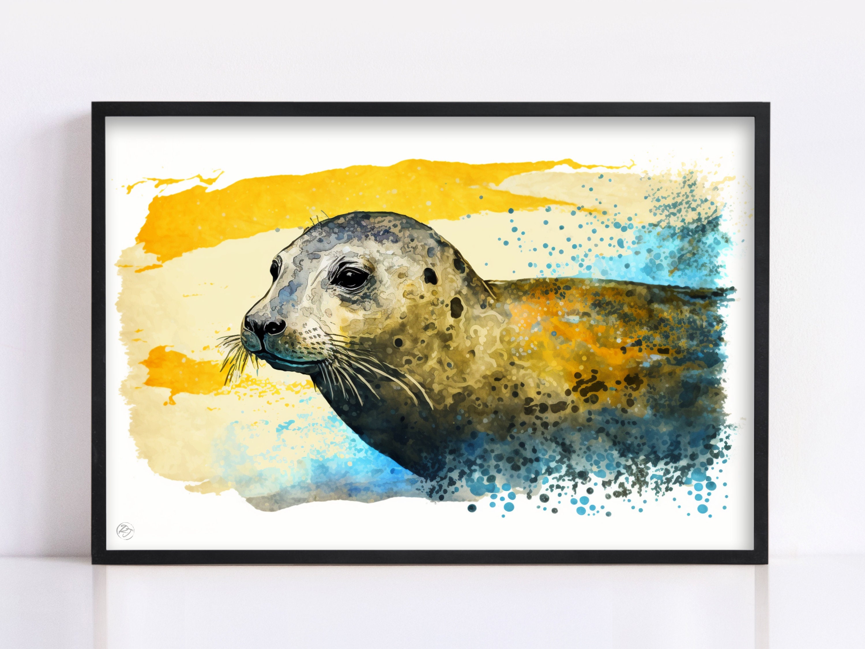Coastal Guardian: Watercolor Seal Wall Art Print, Giclee Print on Canvas, Artist Paper, Watercolor Paper, Available in Extra Large Sizes