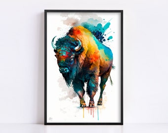 Majestic Bison: Watercolor Canvas Wall Art Print, Giclee Print on Canvas, Artist Paper, Watercolor Paper, Available in Extra Large Sizes