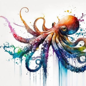 Octopus Watercolor Art Print, Nautical Canvas Print, Undersea Animal Framed Wall Art