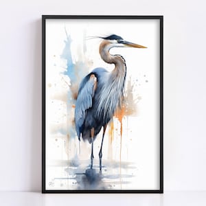Blue Majesty: Blue Heron Watercolor Wall Art, Giclee Print on Canvas, Artist Paper, Watercolor Paper, Available in Extra Large Sizes image 1