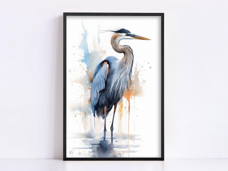 Blue Majesty: Blue Heron Watercolor Wall Art, Giclee Print on Canvas, Artist Paper, Watercolor Paper, Available in Extra Large Sizes image 1