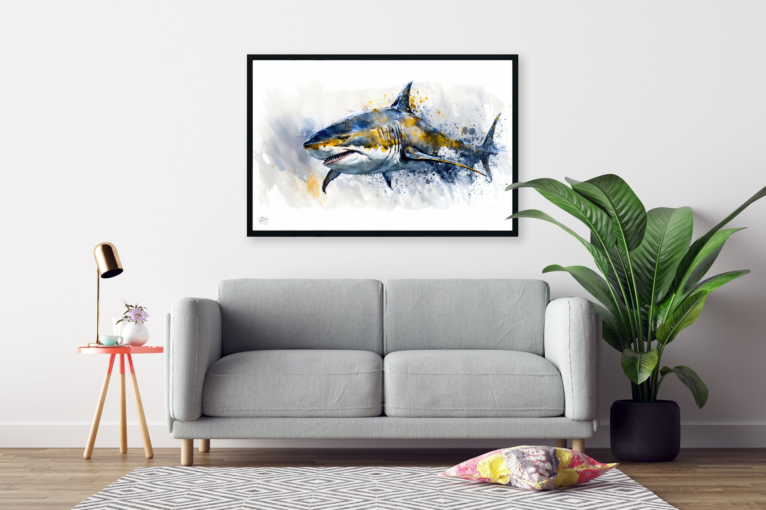 Shark Watercolor Art Print, Shark Canvas Print, Shark Framed Wall Art ...