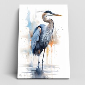 Blue Majesty: Blue Heron Watercolor Wall Art, Giclee Print on Canvas, Artist Paper, Watercolor Paper, Available in Extra Large Sizes Canvas Print