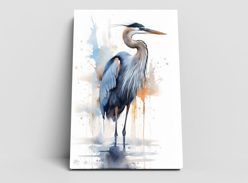Blue Majesty: Blue Heron Watercolor Wall Art, Giclee Print on Canvas, Artist Paper, Watercolor Paper, Available in Extra Large Sizes Canvas Print