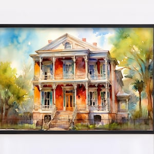 Charming New Orleans Home Watercolor Print – Giclee Print on Canvas, Artist Paper, Watercolor Paper, Available in Extra Large Sizes